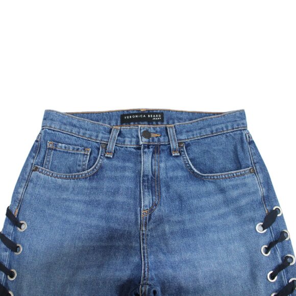 Veronica Beard Inez 10.75 Girlfriend Side Lace Stone Wash Blue Jeans, Size 26 - Picture 6 of 12